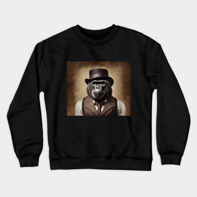 Victorian Gorilla Portrait Artistic Gift Tie Fashion Gorilla Styl Crewneck Sweatshirt by popanato